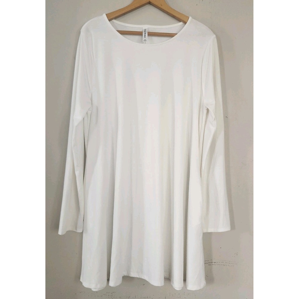 Zenana Premium Womens 1X White Long Sleeve Pullover T Shirt Dress Pockets Soft
